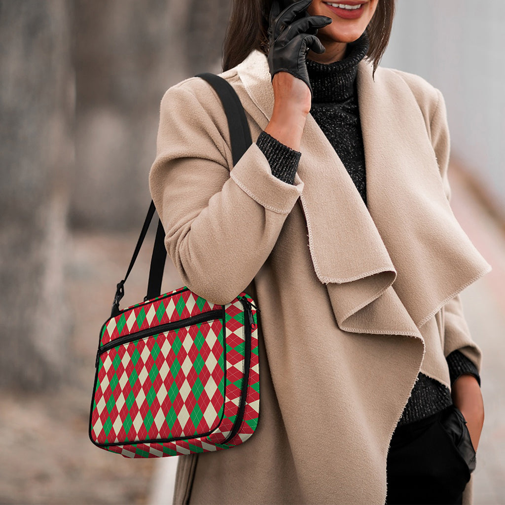 Christmas Themed Argyle Pattern Print Double Strap Bible Bag
