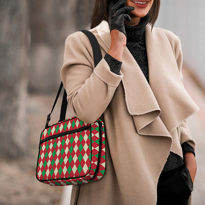 Christmas Themed Argyle Pattern Print Double Strap Bible Bag