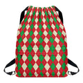 Christmas Themed Argyle Pattern Print Drawstring Backpack