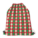 Christmas Themed Argyle Pattern Print Drawstring Bag