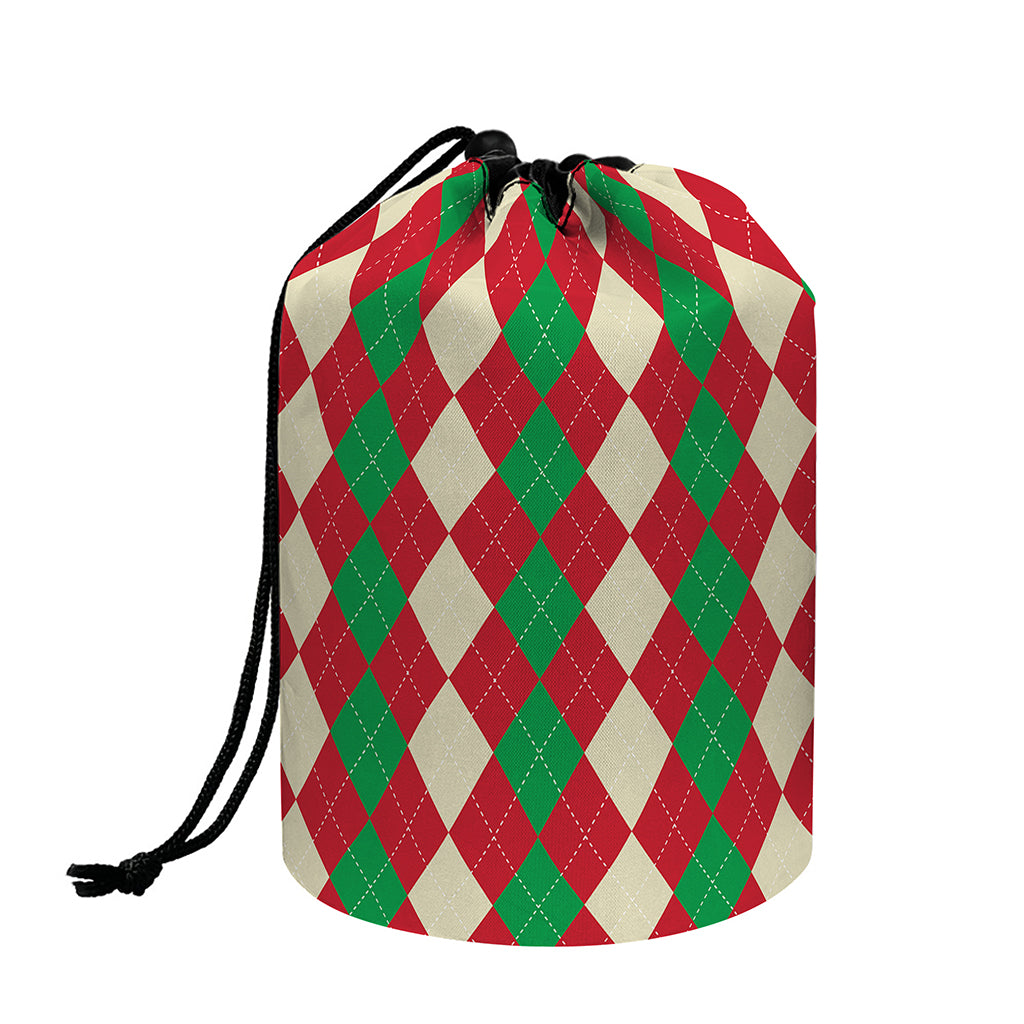 Christmas Themed Argyle Pattern Print Drawstring Makeup Bag