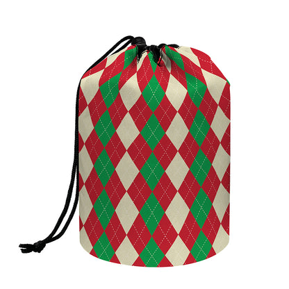 Christmas Themed Argyle Pattern Print Drawstring Makeup Bag