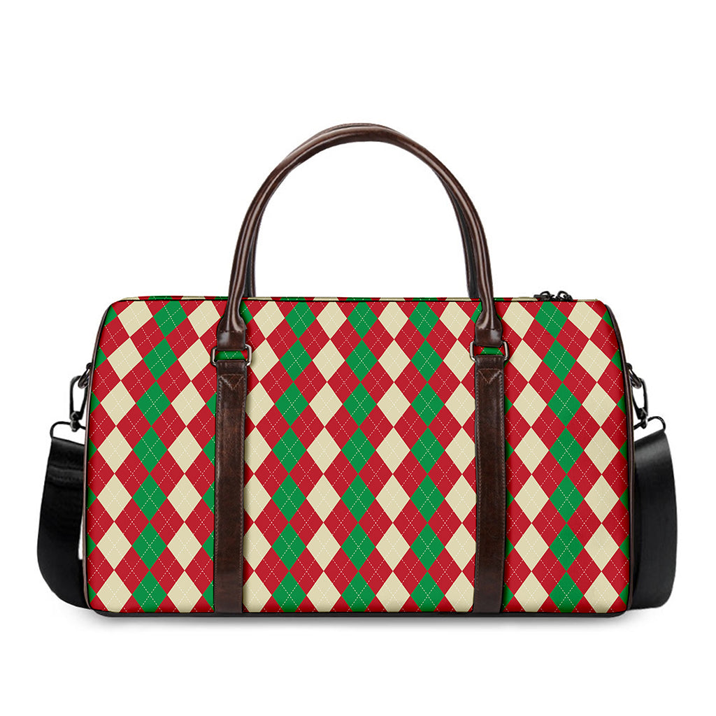 Christmas Themed Argyle Pattern Print Duffle Bag