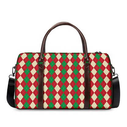 Christmas Themed Argyle Pattern Print Duffle Bag