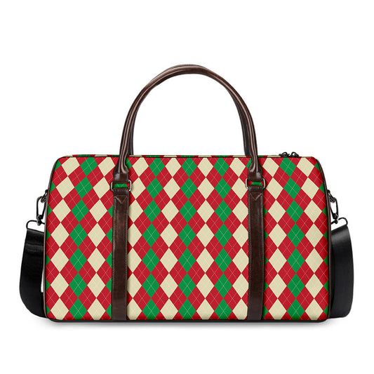 Christmas Themed Argyle Pattern Print Duffle Bag