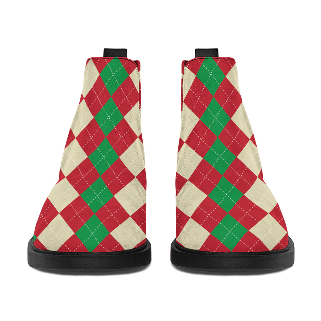 Christmas Themed Argyle Pattern Print Flat Ankle Boots