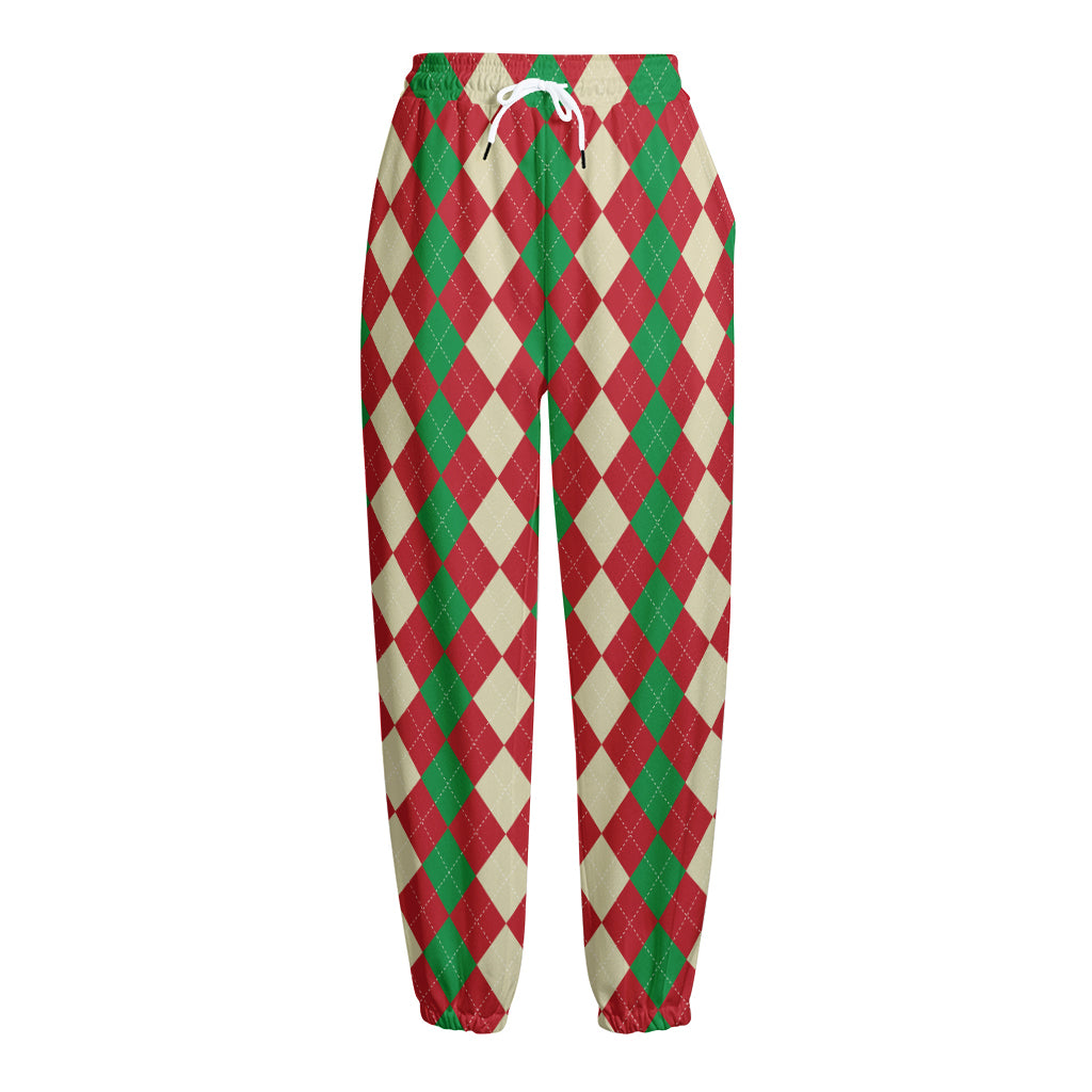 Christmas Themed Argyle Pattern Print Fleece Lined Knit Pants