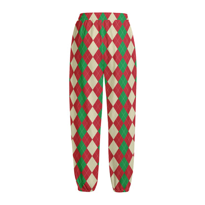 Christmas Themed Argyle Pattern Print Fleece Lined Knit Pants