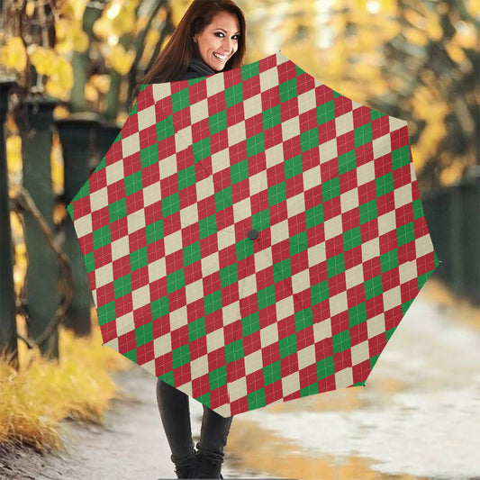 Christmas Themed Argyle Pattern Print Foldable Umbrella
