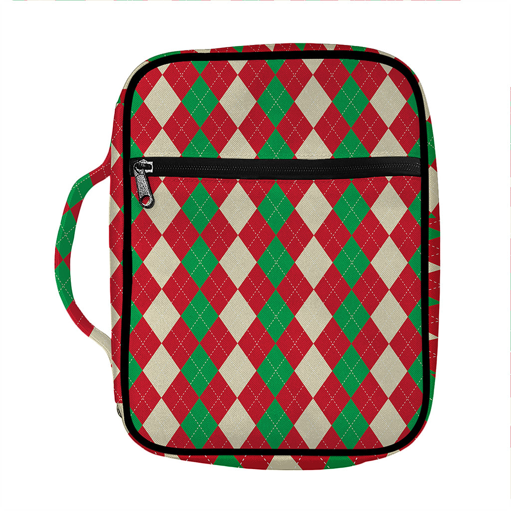 Christmas Themed Argyle Pattern Print Front Pocket Bible Bag