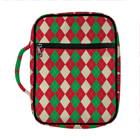 Christmas Themed Argyle Pattern Print Front Pocket Bible Bag