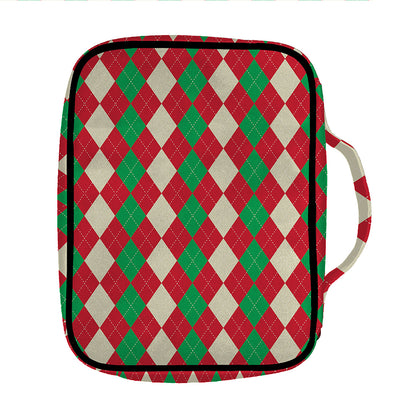 Christmas Themed Argyle Pattern Print Front Pocket Bible Bag