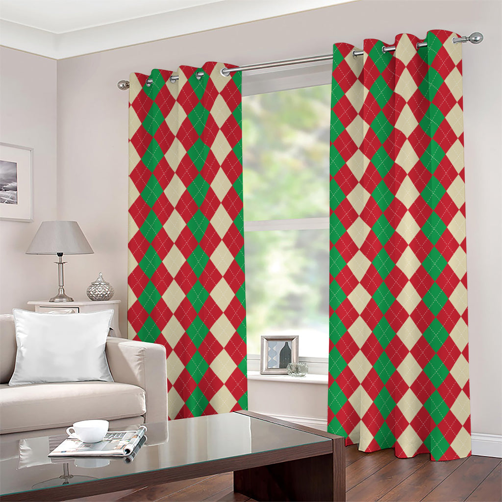 Christmas Themed Argyle Pattern Print Grommet Curtains