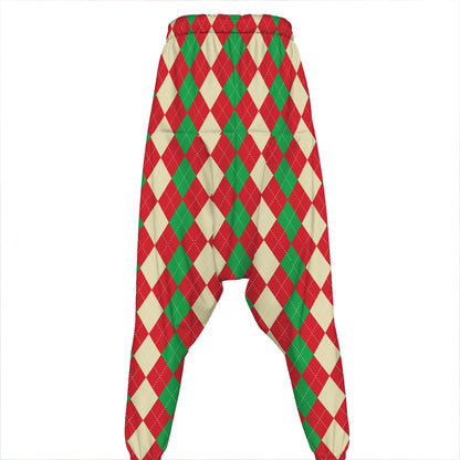 Christmas Themed Argyle Pattern Print Hammer Pants