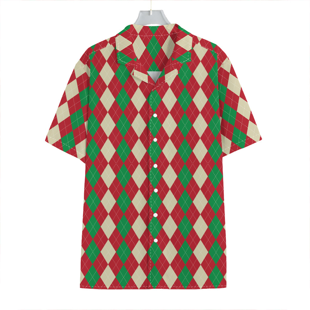 Christmas Themed Argyle Pattern Print Hawaiian Shirt