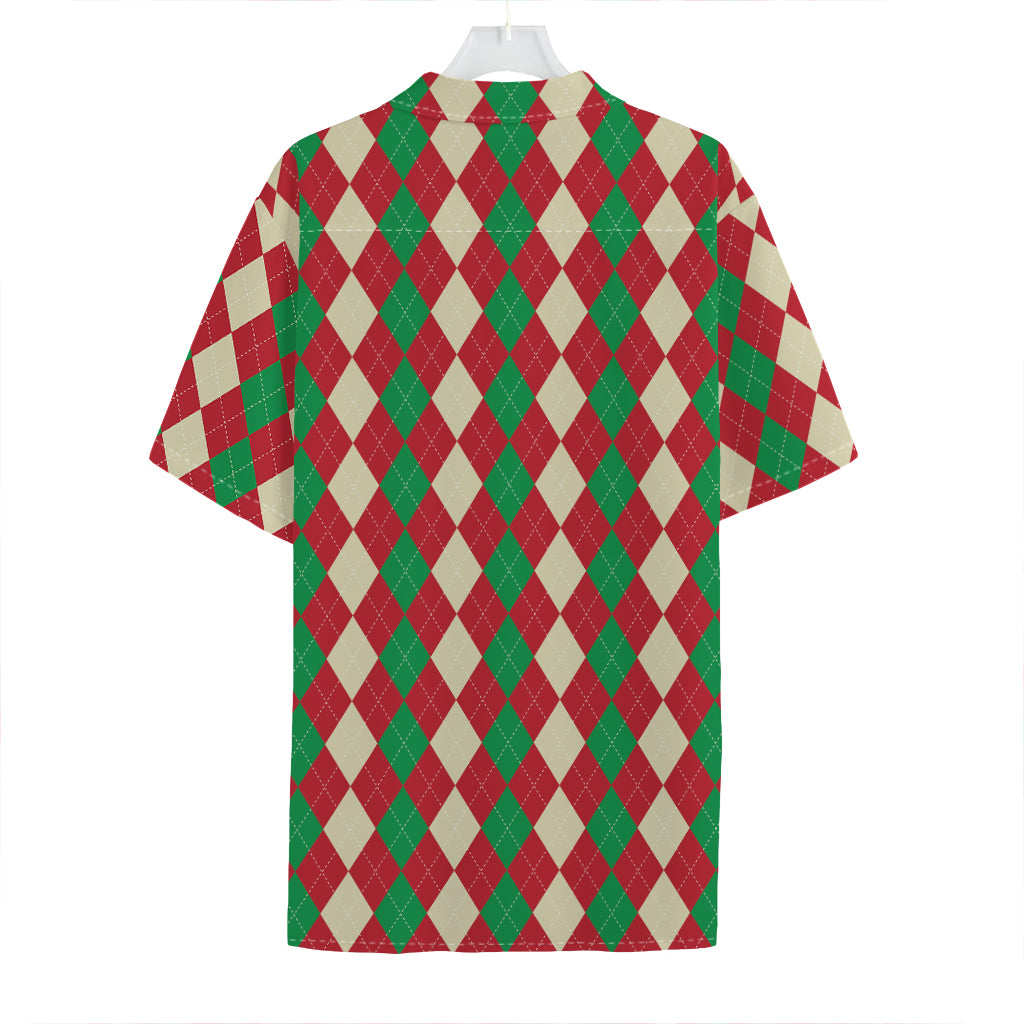 Christmas Themed Argyle Pattern Print Hawaiian Shirt