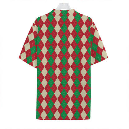 Christmas Themed Argyle Pattern Print Hawaiian Shirt