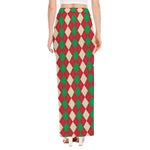 Christmas Themed Argyle Pattern Print High Slit Maxi Skirt