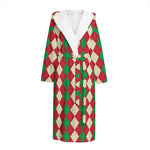 Christmas Themed Argyle Pattern Print Hooded Bathrobe