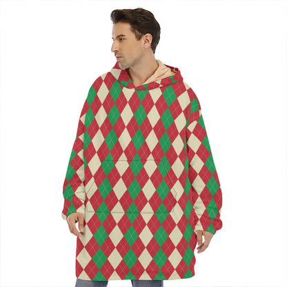 Christmas Themed Argyle Pattern Print Hoodie Blanket