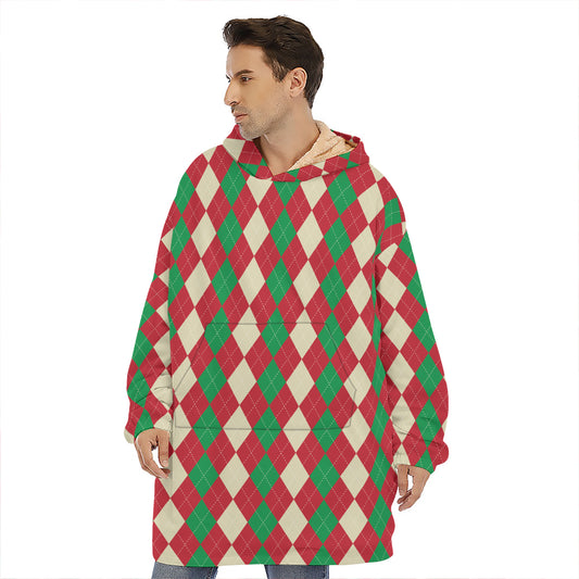Christmas Themed Argyle Pattern Print Hoodie Blanket