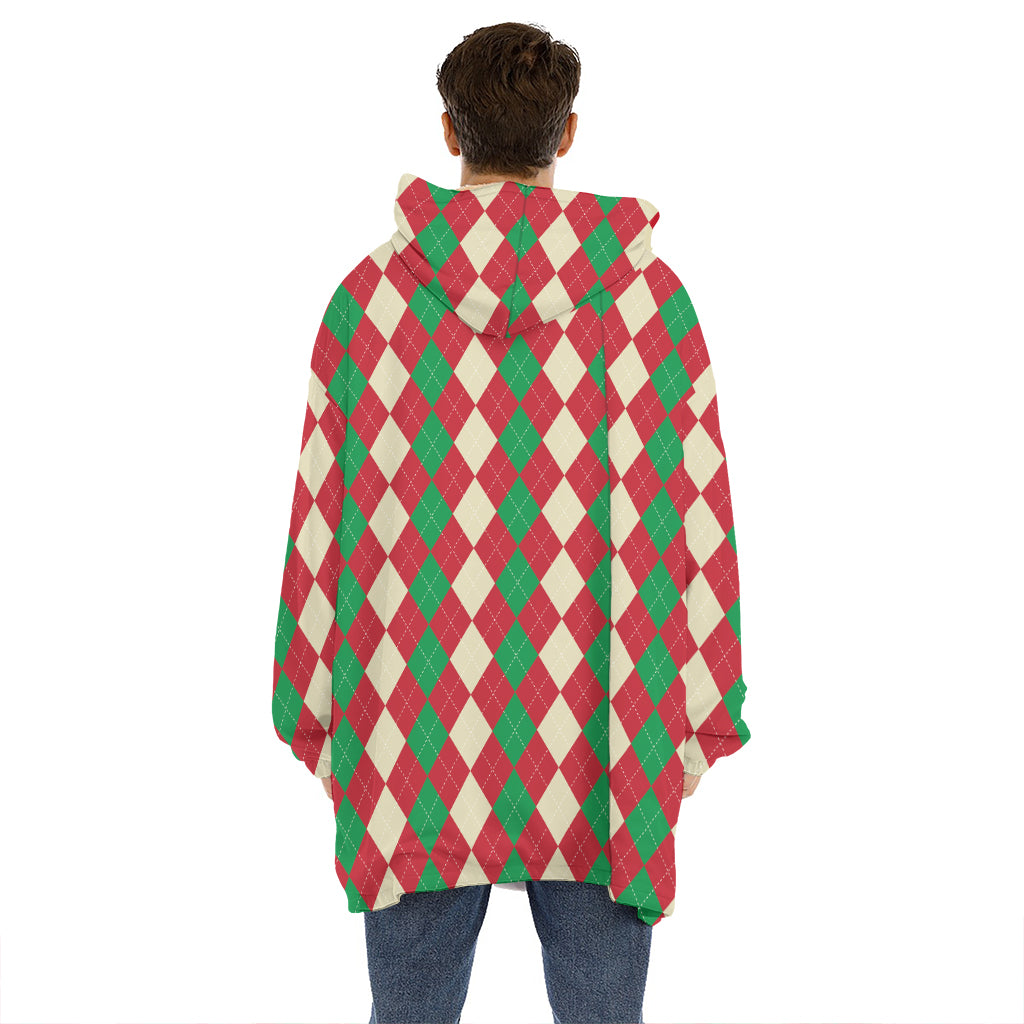 Christmas Themed Argyle Pattern Print Hoodie Blanket