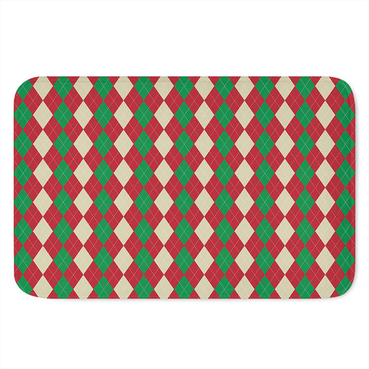 Christmas Themed Argyle Pattern Print Indoor Door Mat