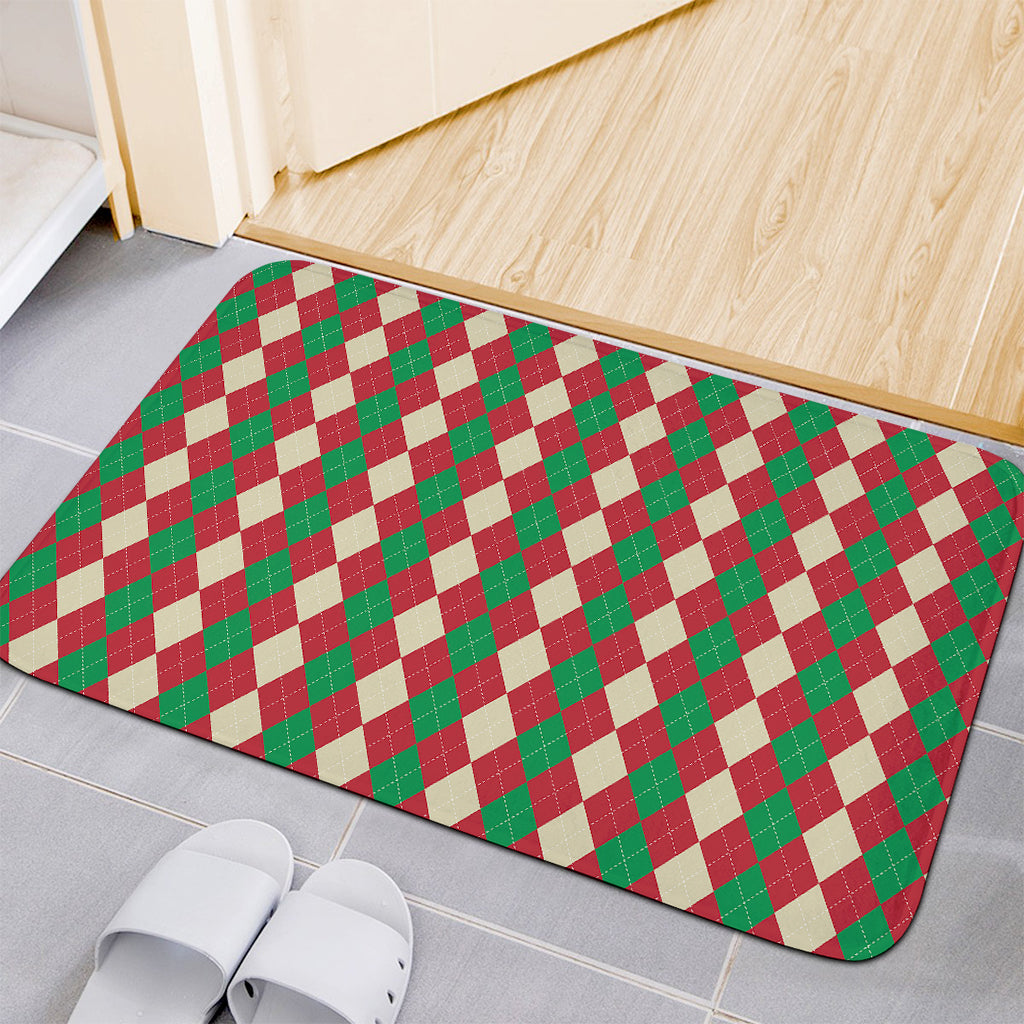 Christmas Themed Argyle Pattern Print Indoor Door Mat