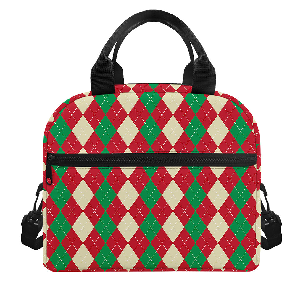 Christmas Themed Argyle Pattern Print Insulated Lunch Bag