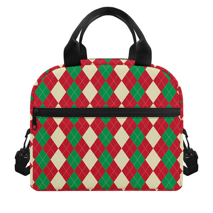 Christmas Themed Argyle Pattern Print Insulated Lunch Bag