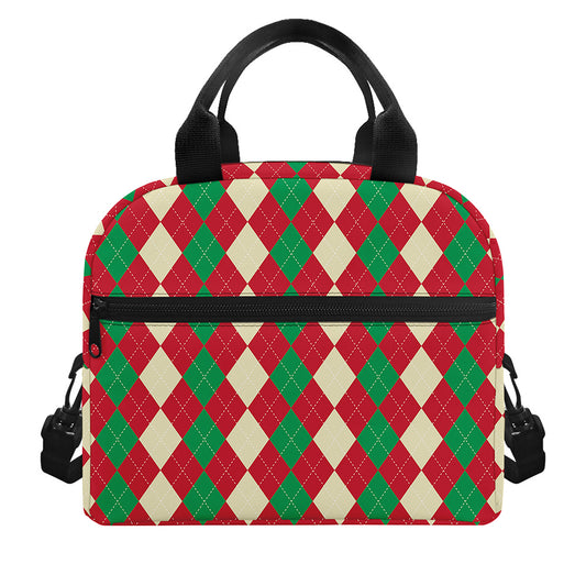 Christmas Themed Argyle Pattern Print Insulated Lunch Bag