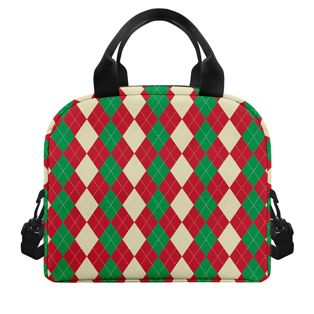 Christmas Themed Argyle Pattern Print Insulated Lunch Bag