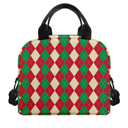 Christmas Themed Argyle Pattern Print Insulated Lunch Bag
