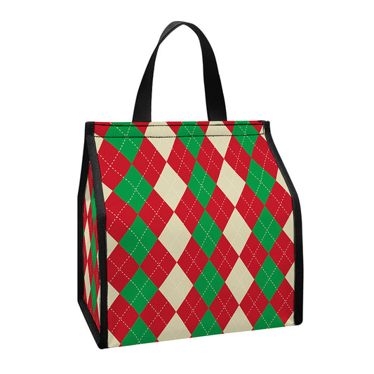 Christmas Themed Argyle Pattern Print Insulated Lunch Tote