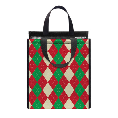 Christmas Themed Argyle Pattern Print Insulated Lunch Tote