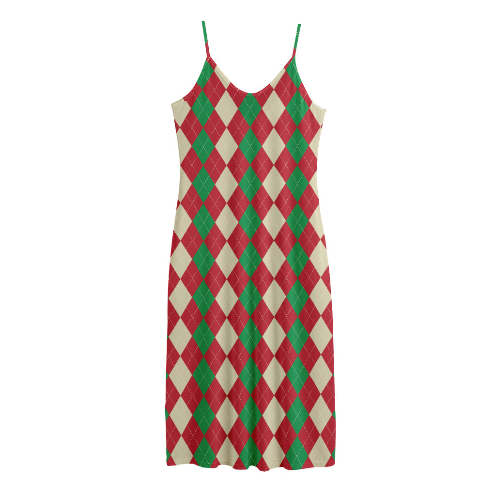 Christmas Themed Argyle Pattern Print Jersey Midi Cami Dress