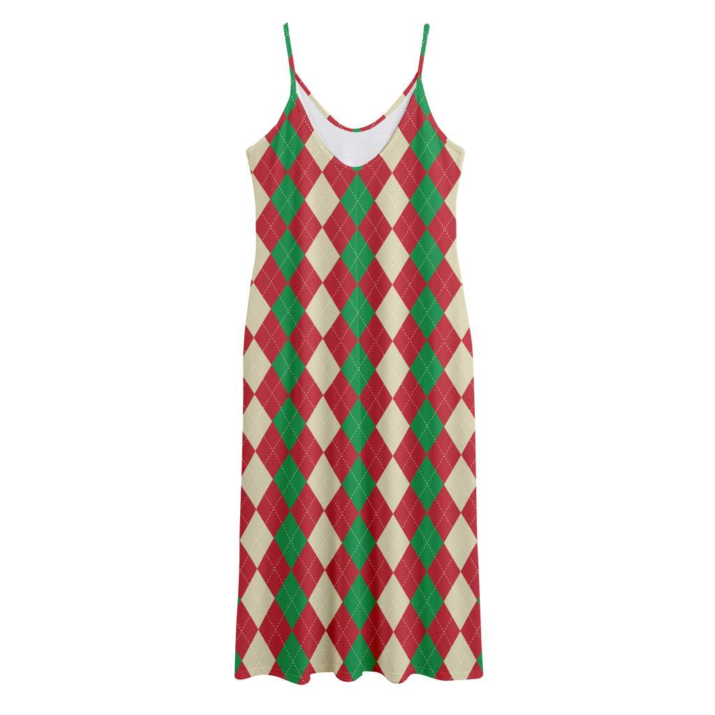 Christmas Themed Argyle Pattern Print Jersey Midi Cami Dress
