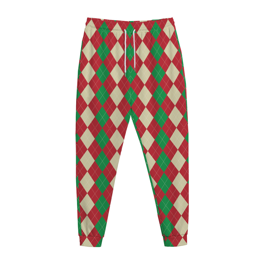 Christmas Themed Argyle Pattern Print Jogger Pants