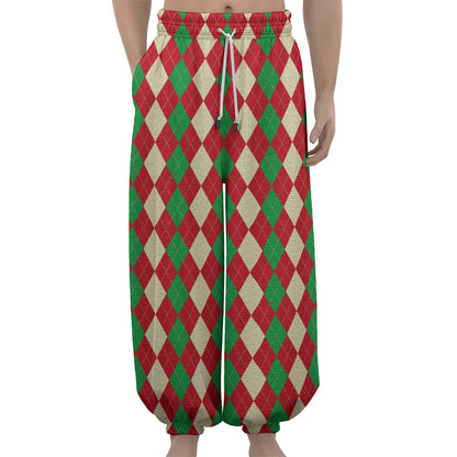 Christmas Themed Argyle Pattern Print Lantern Pants