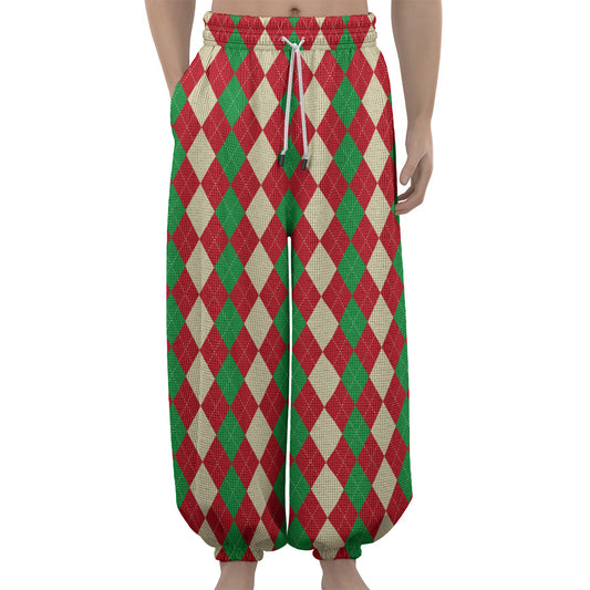 Christmas Themed Argyle Pattern Print Lantern Pants