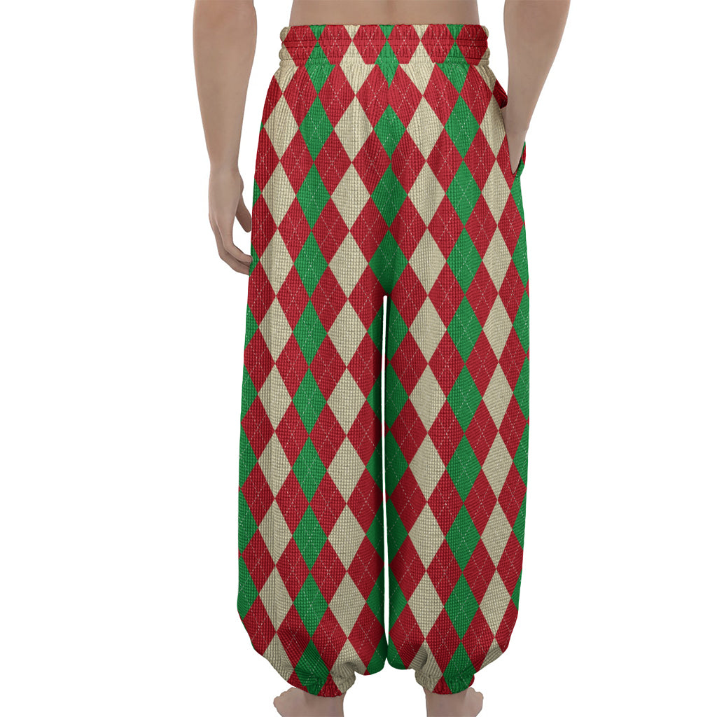 Christmas Themed Argyle Pattern Print Lantern Pants