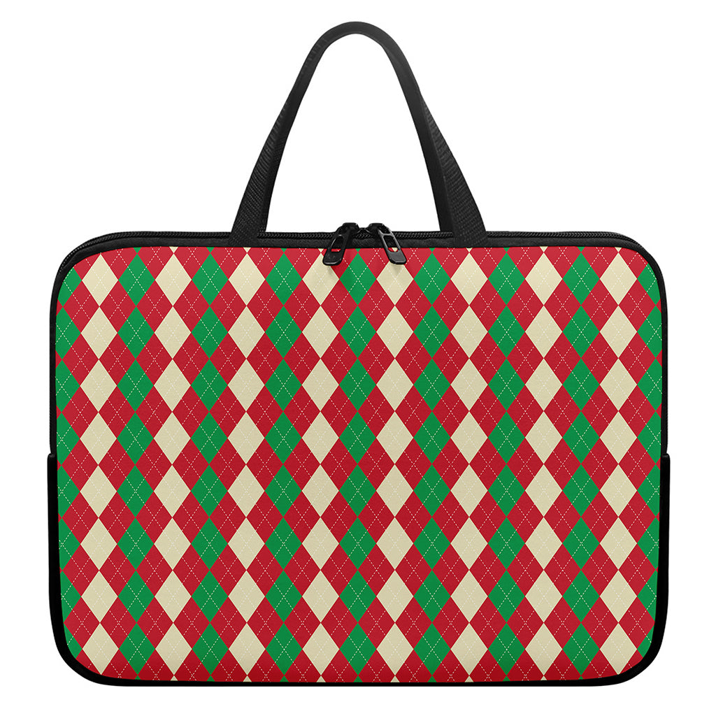 Christmas Themed Argyle Pattern Print Laptop Sleeve With Handle