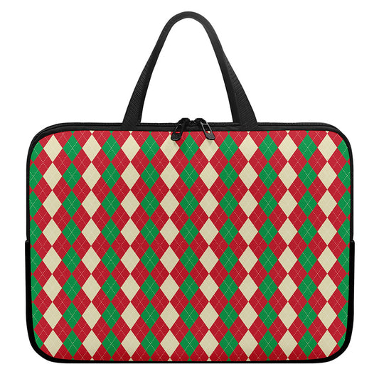 Christmas Themed Argyle Pattern Print Laptop Sleeve With Handle