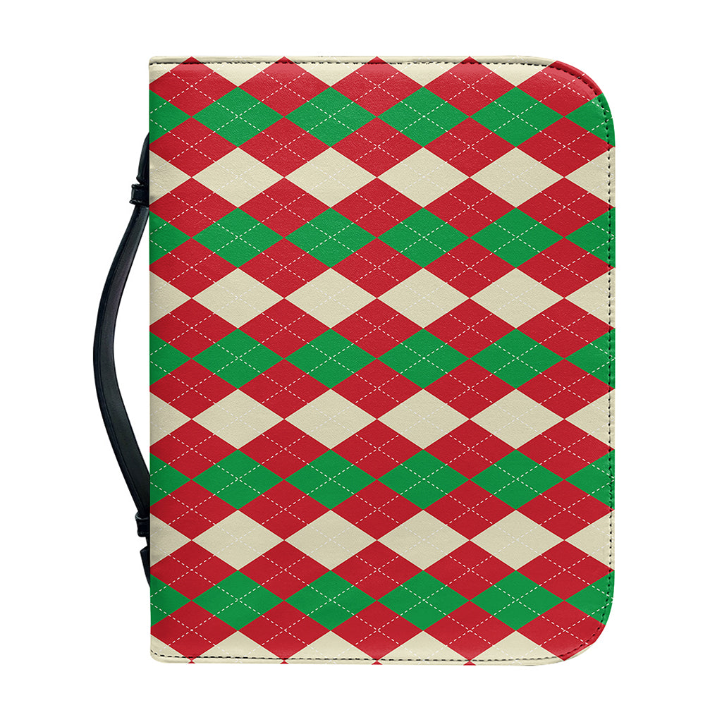 Christmas Themed Argyle Pattern Print Leather Bible Cover
