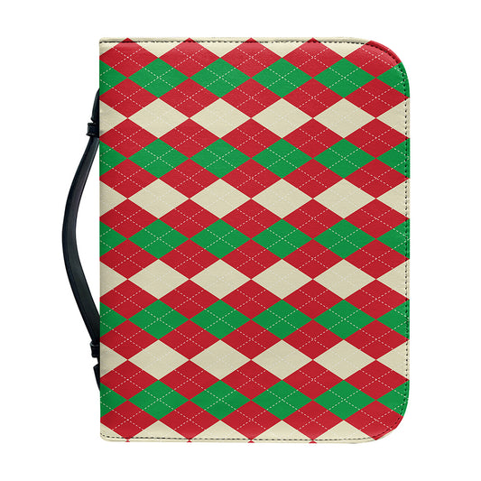 Christmas Themed Argyle Pattern Print Leather Bible Cover