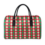 Christmas Themed Argyle Pattern Print Leather Duffle Bag