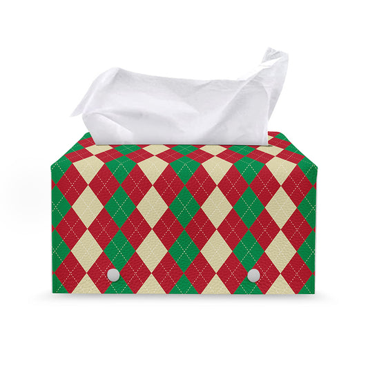 Christmas Themed Argyle Pattern Print Leather Tissue Box Cover