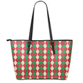 Christmas Themed Argyle Pattern Print Leather Tote Bag With Zipper