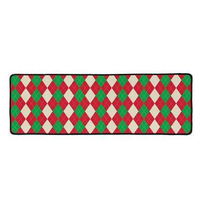 Christmas Themed Argyle Pattern Print Long Kitchen Mat