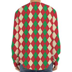 Christmas Themed Argyle Pattern Print Long Sleeve Baseball Jersey